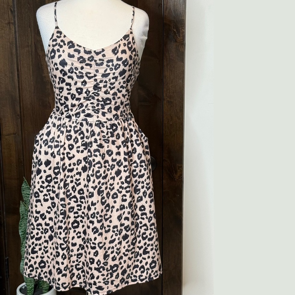 Spaghetti Strap Leopard Print Midi Dress in Blush